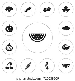 Set Of 12 Editable Cooking Icons. Includes Symbols Such As Cocos, Carrot, Berry And More. Can Be Used For Web, Mobile, UI And Infographic Design.