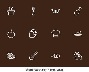 Set Of 12 Editable Cooking Outline Icons. Includes Symbols Such As Grill, Pizza Blade, Beef And More. Can Be Used For Web, Mobile, UI And Infographic Design.