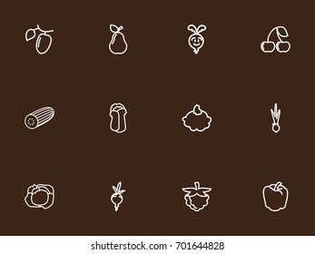 Set Of 12 Editable Cooking Outline Icons. Includes Symbols Such As Cauliflower, Turnip, Zucchini And More. Can Be Used For Web, Mobile, UI And Infographic Design.