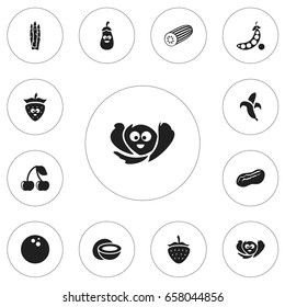 Set Of 12 Editable Cookware Icons. Includes Symbols Such As Cokernut, Berry, Eggplant And More. Can Be Used For Web, Mobile, UI And Infographic Design.
