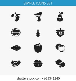 Set Of 12 Editable Cookware Icons. Includes Symbols Such As Comic Blackberry, Pecan, Bulgarian Bell And More. Can Be Used For Web, Mobile, UI And Infographic Design.