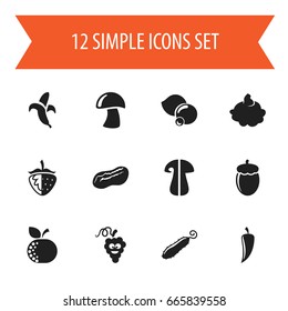 Set Of 12 Editable Cookware Icons. Includes Symbols Such As Sweet Fruit, Strawberry, Banana And More. Can Be Used For Web, Mobile, UI And Infographic Design.