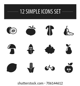 Set Of 12 Editable Cookware Icons. Includes Symbols Such As Pear Piece, Cherry, Maize And More. Can Be Used For Web, Mobile, UI And Infographic Design.