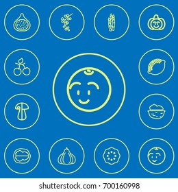 Set Of 12 Editable Cookware Outline Icons. Includes Symbols Such As Asparagus, Fig, Fungus And More. Can Be Used For Web, Mobile, UI And Infographic Design.