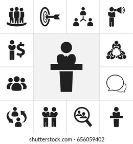 Set Of 12 Editable Cooperation Icons. Includes Symbols Such As Agreement, Conversation, Friendship And More. Can Be Used For Web, Mobile, UI And Infographic Design.