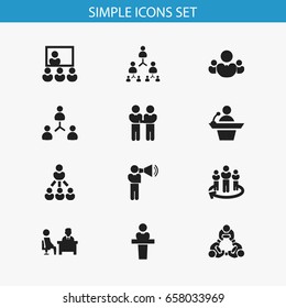 Set Of 12 Editable Cooperation Icons. Includes Symbols Such As Cooperation, Hierarchy, Team And More. Can Be Used For Web, Mobile, UI And Infographic Design.