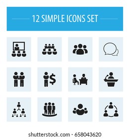 Set Of 12 Editable Cooperation Icons. Includes Symbols Such As Command, Member, Meeting. Can Be Used For Web, Mobile, UI And Infographic Design.