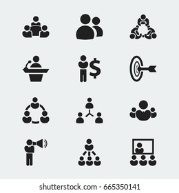 Set Of 12 Editable Cooperation Icons. Includes Symbols Such As Talking Man, Teamwork, Unity And More. Can Be Used For Web, Mobile, UI And Infographic Design.