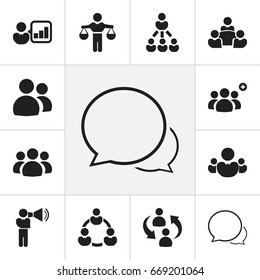 Set Of 12 Editable Cooperation Icons. Includes Symbols Such As Friendship, Corporate, Leader And More. Can Be Used For Web, Mobile, UI And Infographic Design.
