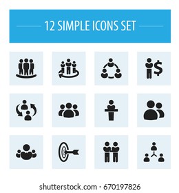 Set Of 12 Editable Cooperation Icons. Includes Symbols Such As Staff Structure, Group, Team And More. Can Be Used For Web, Mobile, UI And Infographic Design.