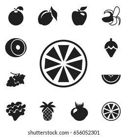 Set Of 12 Editable Dessert Icons. Includes Symbols Such As Cantaloupe, Grapevine, Honeycrisp And More. Can Be Used For Web, Mobile, UI And Infographic Design.