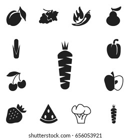 Set Of 12 Editable Dessert Icons. Includes Symbols Such As Apricot, Strawberry, Carrot And More. Can Be Used For Web, Mobile, UI And Infographic Design.
