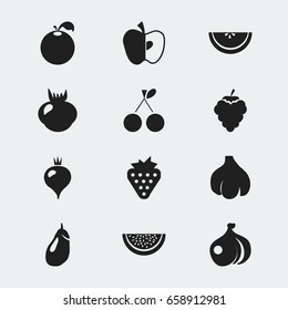 Set Of 12 Editable Dessert Icons. Includes Symbols Such As Citrus, Cantaloupe, Morello Cherry And More. Can Be Used For Web, Mobile, UI And Infographic Design.