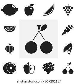 Set Of 12 Editable Dessert Icons. Includes Symbols Such As Root Vegetable, Honeycrisp, Lettuce And More. Can Be Used For Web, Mobile, UI And Infographic Design.