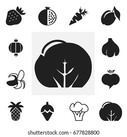 Set Of 12 Editable Dessert Icons. Includes Symbols Such As Banana, Apricot, Garnet And More. Can Be Used For Web, Mobile, UI And Infographic Design.