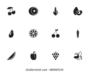 Set Of 12 Editable Dessert Icons. Includes Symbols Such As Banana, Lemon, Eggplant And More. Can Be Used For Web, Mobile, UI And Infographic Design.