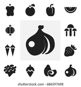 Set Of 12 Editable Dessert Icons. Includes Symbols Such As Papaya, Strawberry, Sweet Pepper And More. Can Be Used For Web, Mobile, UI And Infographic Design.
