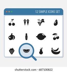 Set Of 12 Editable Dessert Icons. Includes Symbols Such As Lime, Pear, Eggplant And More. Can Be Used For Web, Mobile, UI And Infographic Design.