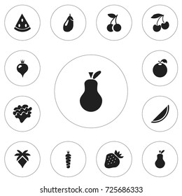Set Of 12 Editable Dessert Icons. Includes Symbols Such As Muskmelon, Melon, Eggplant And More. Can Be Used For Web, Mobile, UI And Infographic Design.