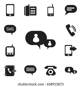 Set Of 12 Editable Device Icons. Includes Symbols Such As Chatting, Smartphone, Retro Telecommunication And More. Can Be Used For Web, Mobile, UI And Infographic Design.