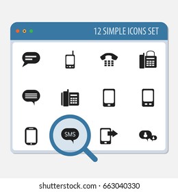 Set Of 12 Editable Device Icons. Includes Symbols Such As Forum, Chatting, Call And More. Can Be Used For Web, Mobile, UI And Infographic Design.