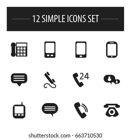 Set Of 12 Editable Device Icons. Includes Symbols Such As Chatting, Transceiver, Calling Device And More. Can Be Used For Web, Mobile, UI And Infographic Design.