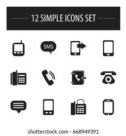 Set Of 12 Editable Device Icons. Includes Symbols Such As Tablet, Transceiver, Mobile And More. Can Be Used For Web, Mobile, UI And Infographic Design.