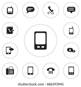 Set Of 12 Editable Device Icons. Includes Symbols Such As Smartphone, Address Notebook, Phone And More. Can Be Used For Web, Mobile, UI And Infographic Design.