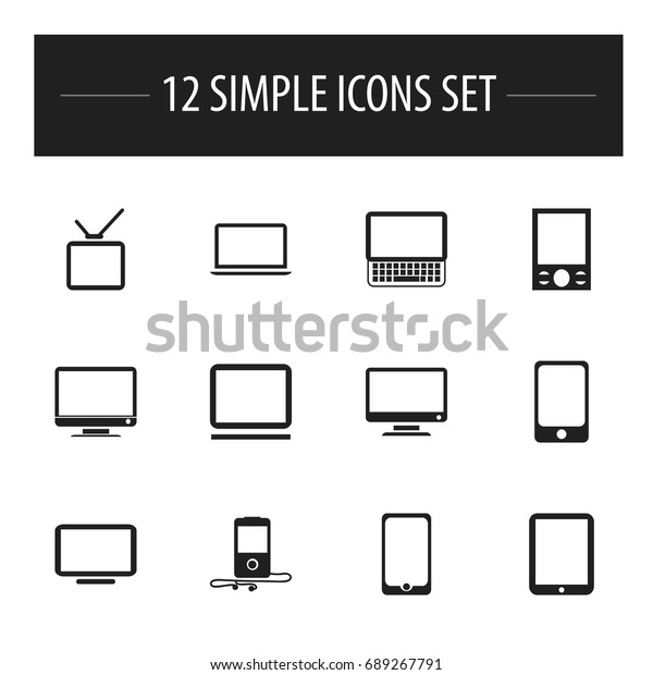 Set Of 12 Editable Devices Icons.\
Includes Symbols Such As Notebook, Television, Monitor And More.\
Can Be Used For Web, Mobile, UI And Infographic\
Design.
