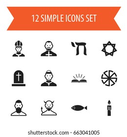 Set Of 12 Editable Dyne Icons. Includes Symbols Such As Hexagram, Cardinal, Fire Wax And More. Can Be Used For Web, Mobile, UI And Infographic Design.