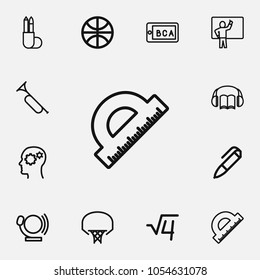 Set of 12 editable education icons line style. Includes symbols such as lecture, straightedge, pencil and more. Can be used for web, mobile, UI and infographic design.