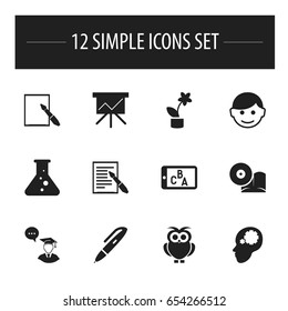 Set Of 12 Editable Education Icons. Includes Symbols Such As Chemistry, List, Plant Pot And More. Can Be Used For Web, Mobile, UI And Infographic Design.