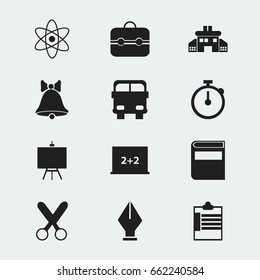 Set Of 12 Editable Education Icons. Includes Symbols Such As Cutting, Kindergarten, Trunk And More. Can Be Used For Web, Mobile, UI And Infographic Design.