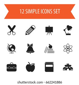 Set Of 12 Editable Education Icons. Includes Symbols Such As Earth Planet, Trunk, Cutting And More. Can Be Used For Web, Mobile, UI And Infographic Design.