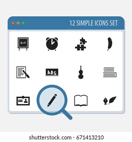 Set Of 12 Editable Education Icons. Includes Symbols Such As Certification, Fiddle, Jigsaw And More. Can Be Used For Web, Mobile, UI And Infographic Design.