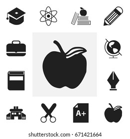 Set Of 12 Editable Education Icons. Includes Symbols Such As Literature, Nib, Portfolio And More. Can Be Used For Web, Mobile, UI And Infographic Design.