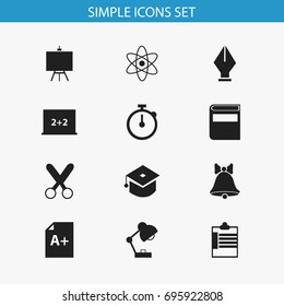 Set Of 12 Editable Education Icons. Includes Symbols Such As Nib, Page, Cutting And More. Can Be Used For Web, Mobile, UI And Infographic Design.