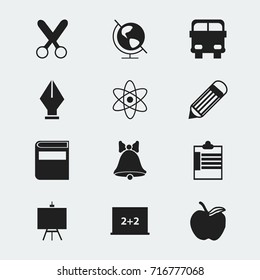 Set Of 12 Editable Education Icons. Includes Symbols Such As Apple , Supervision List  , Painter's Stand. Can Be Used For Web, Mobile, UI And Infographic Design.