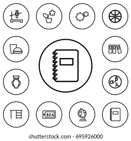 Set Of 12 Editable Education Outline Icons. Includes Symbols Such As Garland, Sport, Classbook. Can Be Used For Web, Mobile, UI And Infographic Design.