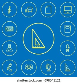 Set Of 12 Editable Education Outline Icons. Includes Symbols Such As Teaching, Document, Dictionary And More. Can Be Used For Web, Mobile, UI And Infographic Design.