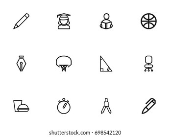 Set Of 12 Editable Education Outline Icons. Includes Symbols Such As Inkpen, Graduate, Pen And More. Can Be Used For Web, Mobile, UI And Infographic Design.
