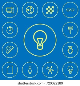 Set Of 12 Editable Education Outline Icons. Includes Symbols Such As Document, Ruler, Bird And More. Can Be Used For Web, Mobile, UI And Infographic Design.