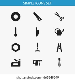 Set Of 12 Editable Equipment Icons. Includes Symbols Such As Spoon, Bailer, Screwdriver And More. Can Be Used For Web, Mobile, UI And Infographic Design.