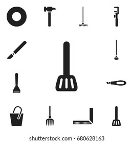 Set Of 12 Editable Equipment Icons. Includes Symbols Such As Box knife, Equipment, Hammer. Can Be Used For Web, Mobile, UI And Infographic Design.