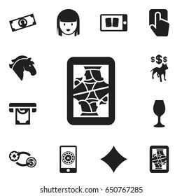 Set Of 12 Editable Excitement Icons. Includes Symbols Such As Female Face, Stallion, Dog Fighting Bet And More. Can Be Used For Web, Mobile, UI And Infographic Design.