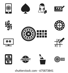 Set Of 12 Editable Excitement Icons. Includes Symbols Such As Game Card, Bottle In Bucket, Backgammon And More. Can Be Used For Web, Mobile, UI And Infographic Design.