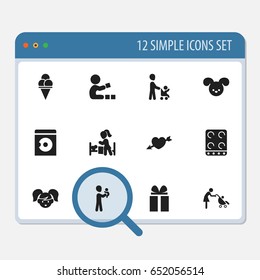 Set Of 12 Editable Family Icons. Includes Symbols Such As Grandson, Sleeping Daughter , Gift. Can Be Used For Web, Mobile, UI And Infographic Design.