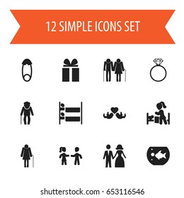 Set Of 12 Editable Family Icons. Includes Symbols Such As Grandpa , Beloveds, Gift. Can Be Used For Web, Mobile, UI And Infographic Design.