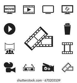 Set Of 12 Editable Filming Icons. Includes Symbols Such As Filmstrip, Start, Film And More. Can Be Used For Web, Mobile, UI And Infographic Design.