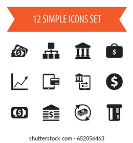 Set Of 12 Editable Finance Icons. Includes Symbols Such As Unitersity, Credit Card, Case And More. Can Be Used For Web, Mobile, UI And Infographic Design.